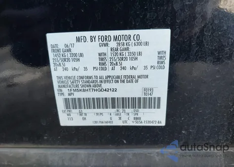 2017 Ford Explorer Platinum из США, поврежденный, VIN 1FM5K8HT7HGD42122